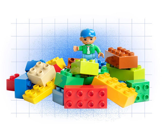 Lego blocks with a figure in the middle