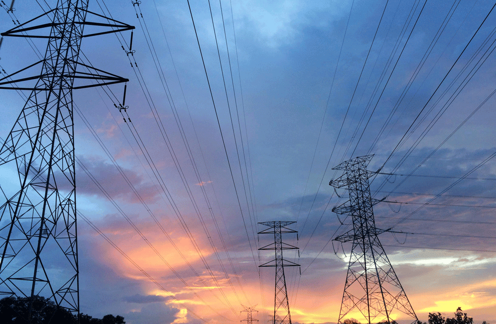 power lines sunset