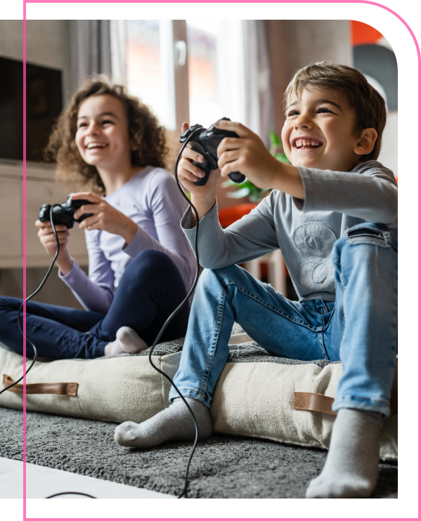 children playing video games