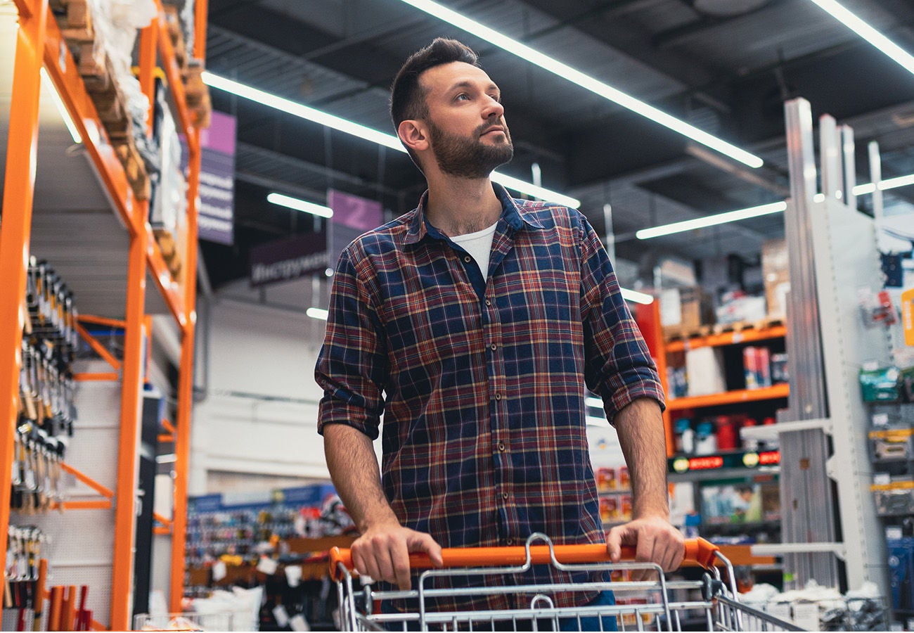 home depot shopper with cart