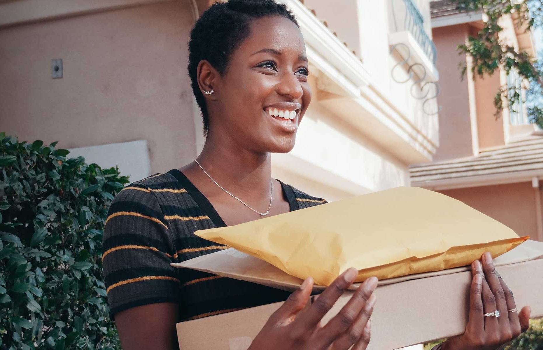 woman accepting packages